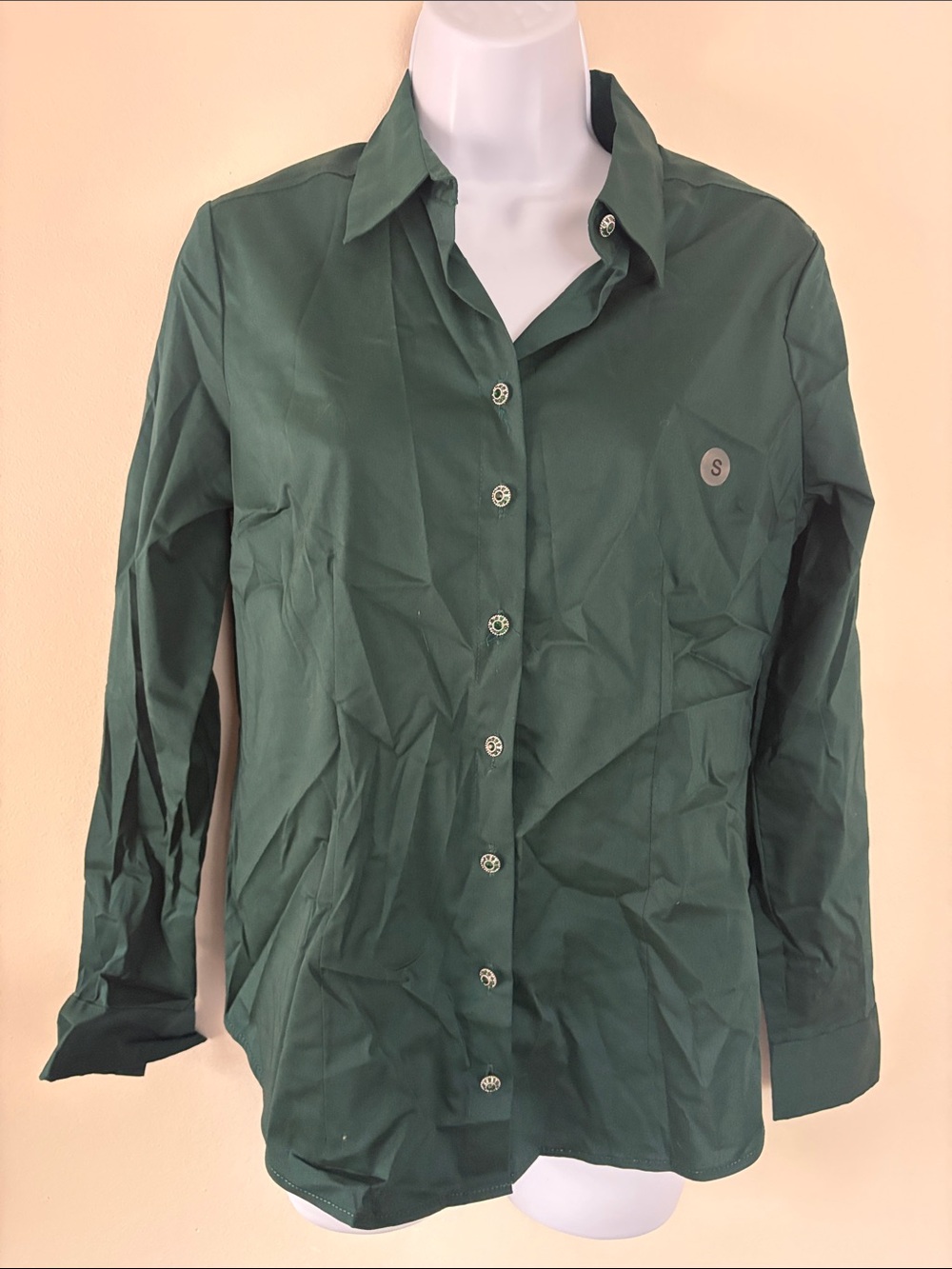 New York & Company Dark Green Button-Down Shirt